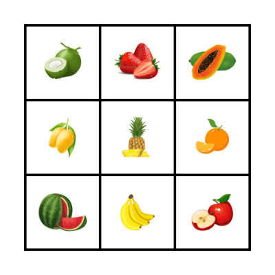 Bingo about Fruits Bingo Card