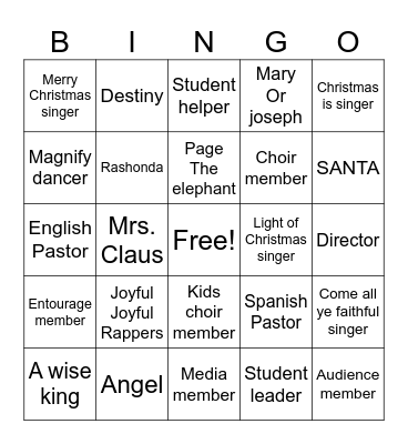 Christmas Spectacular 2023 Bingo Card