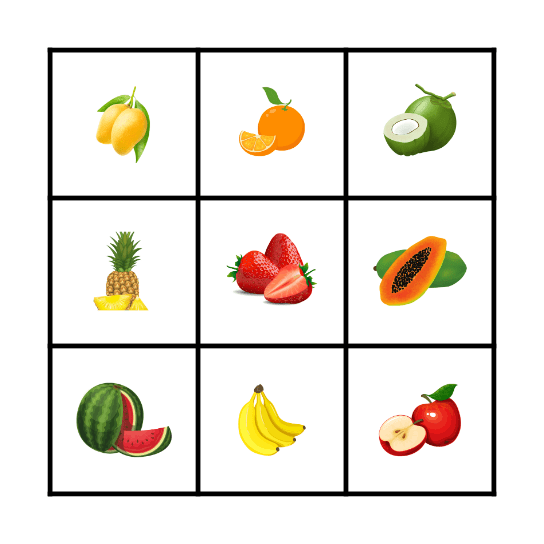 Bingo about Fruits Bingo Card