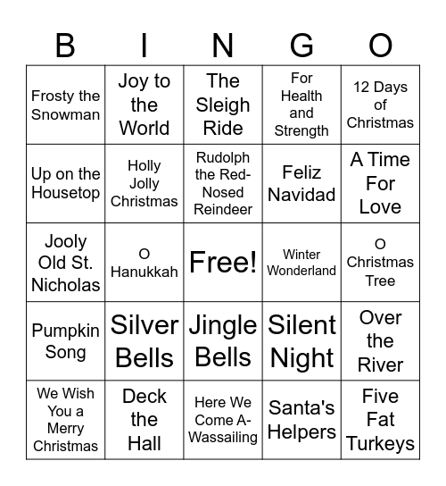 Caroling Bingo Card
