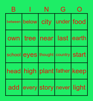 Fry Word Christmas Bingo! Bingo Card