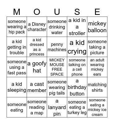 I-Spy Disney Bingo Card
