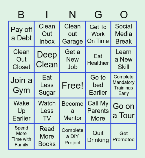 News Year Resolution BINGO Card