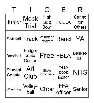 Student of the Month Bingo Card