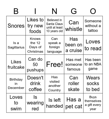 FAMILY CHRISTMAS BINGO Card