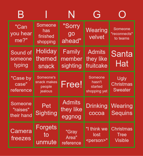 QM Virtual Christmas Party Bingo Card