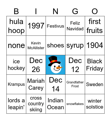 IT'S A CENTENNIAL HOLIDAY BINGO! Bingo Card
