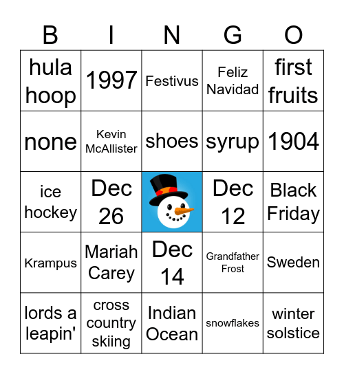 IT'S A CENTENNIAL HOLIDAY BINGO! Bingo Card