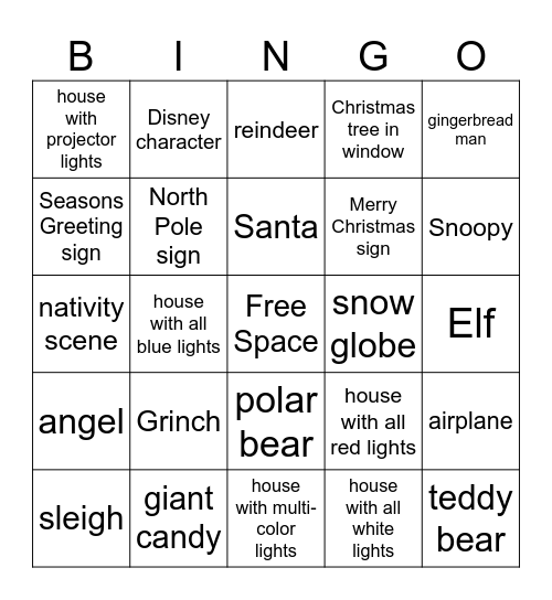Christmas Lights Scavenger Hunt 2023 Bingo Card