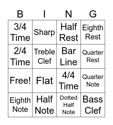 MUSIC THEORY BINGO Card