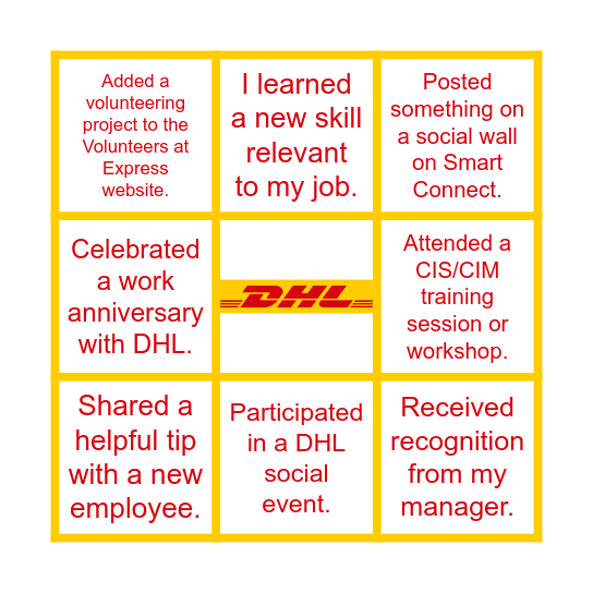 DHL EXPRESS BINGO Card