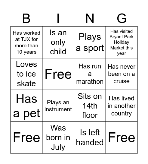 V1 Bingo Card