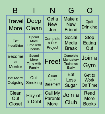 New Year Resolution BINGO Card