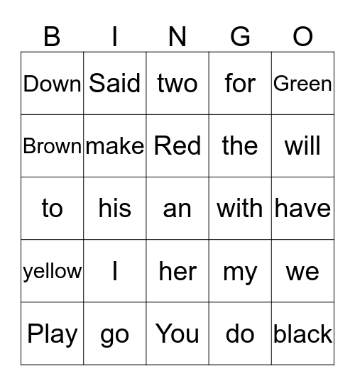 Site words Bingo Card