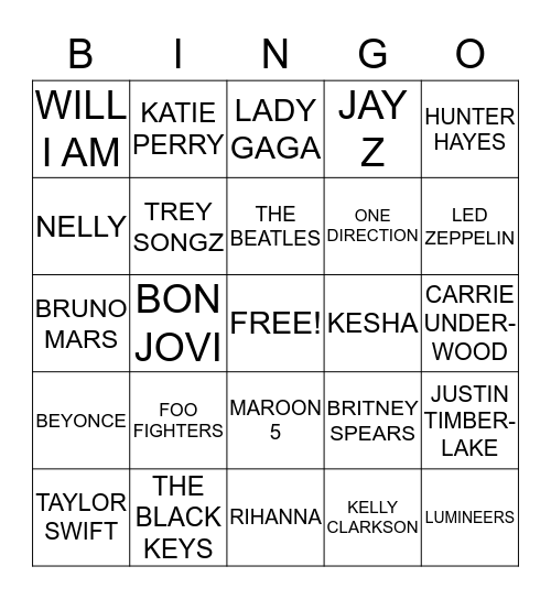 Music Bingo Card