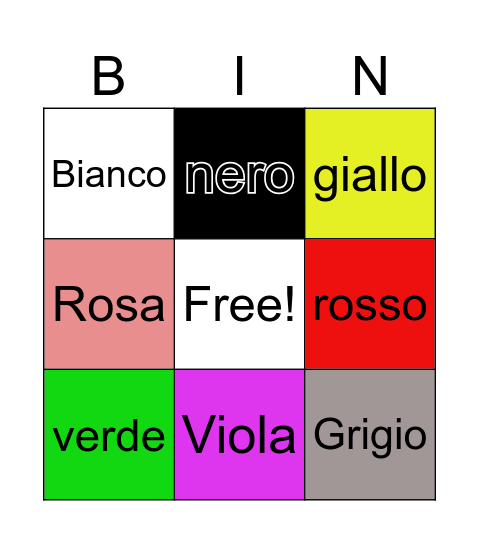 Colori Bingo Card