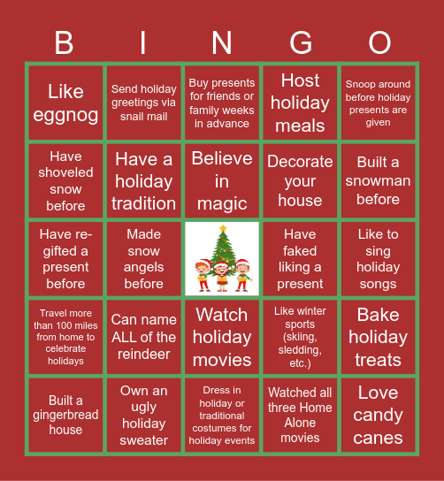 Virtual Holiday Bingo Card