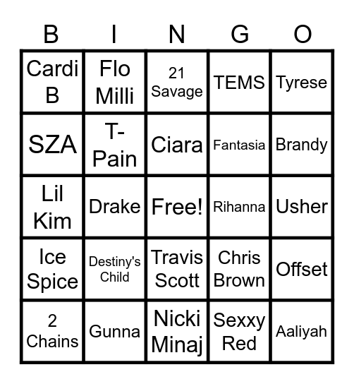 TRAP/ R&B BINGO Card