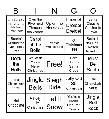 Holiday Music Bingo Card