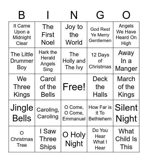 Class Christmas Carol Bingo Card