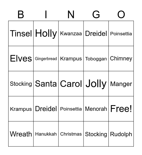 Holiday Bingo Card