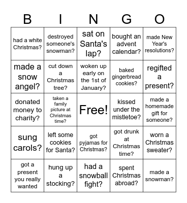 Christmas "Have you ever...?" Bingo Card