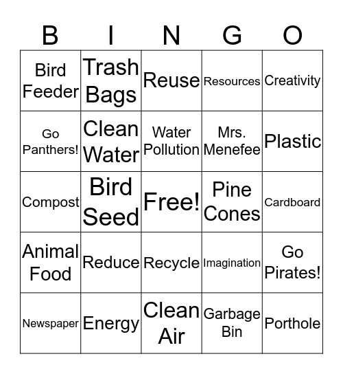 Environment Bingo  Bingo Card