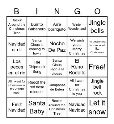 Christmas Song Bingo Card