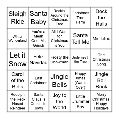 CHRISTMAS SONG BINGO Card