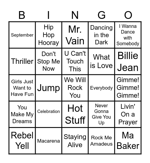 Musical Bingo Card