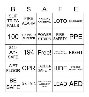 SAFETY AWARENESS BINGO Card