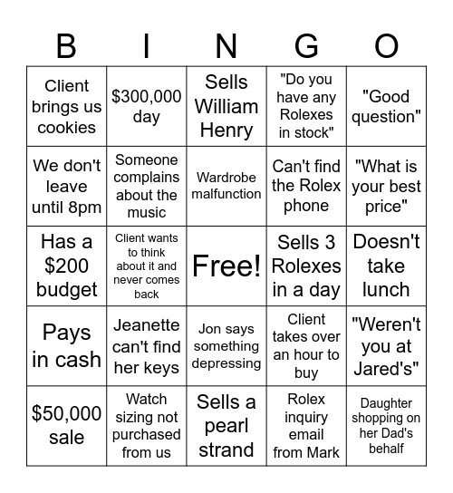 Fink's Holiday Bingo Card