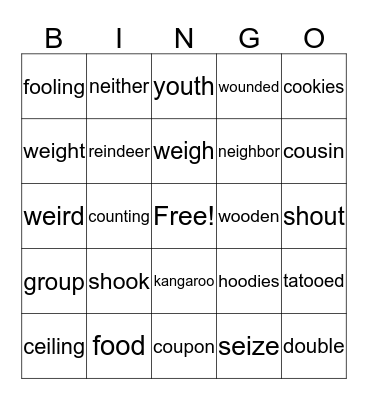 1R Tricky Vowel Team Bingo Card