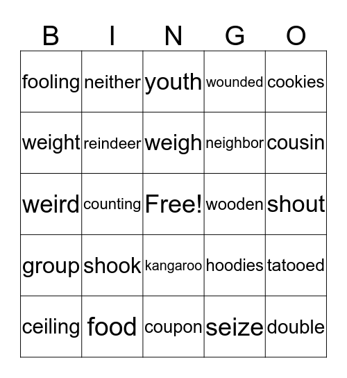 1R Tricky Vowel Team Bingo Card