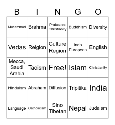 Culture Bingo Card