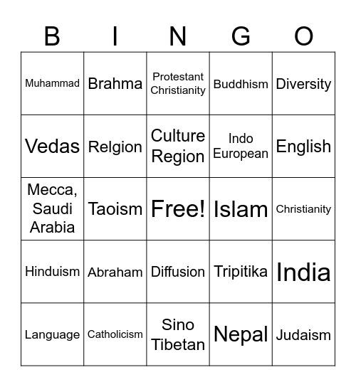 Culture Bingo Card