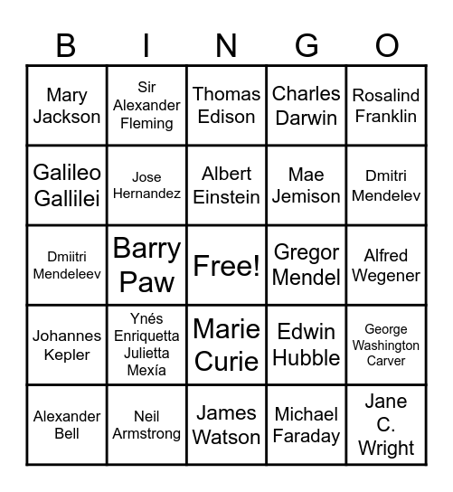 Scientist Bingo Card