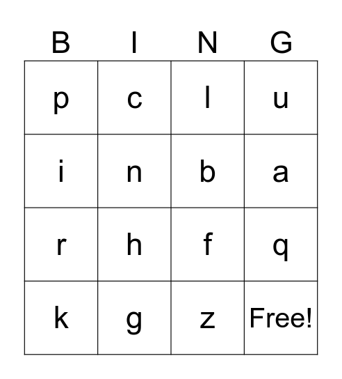 Sounds Bingo Kindergarten Bingo Card