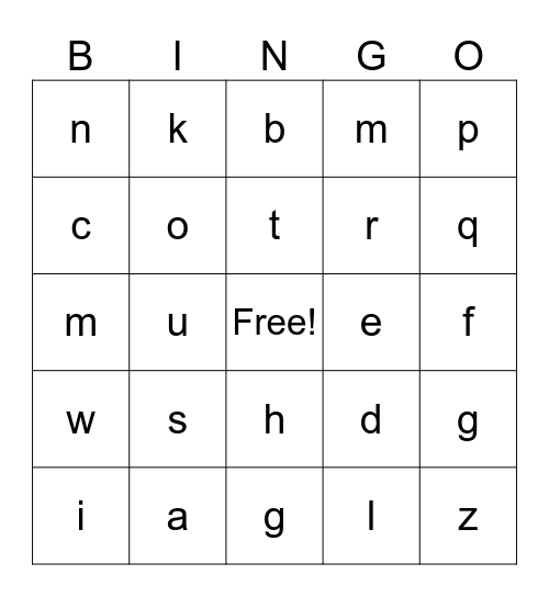 Sounds Bingo Kindergarten Bingo Card