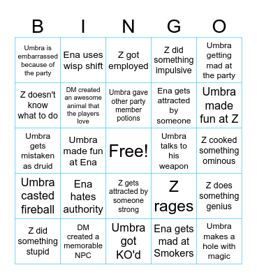 Sigil DnD Bingo Card