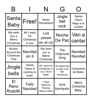 Christmas Song Bingo Card