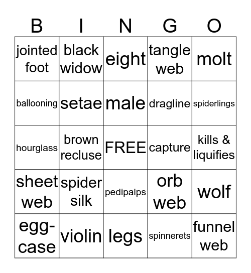 Arthropods of the Land Bingo Card