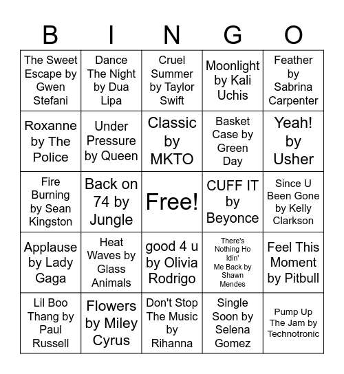 Residence Music Bingo Card