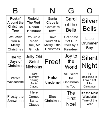 Christmas Songs Bingo Card