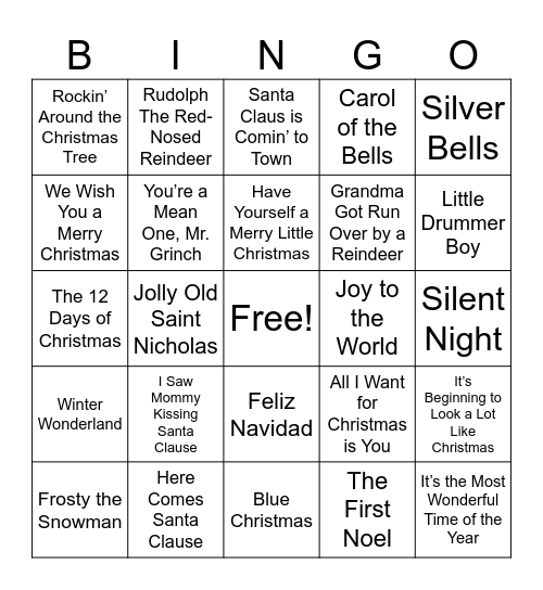 Christmas Songs Bingo Card