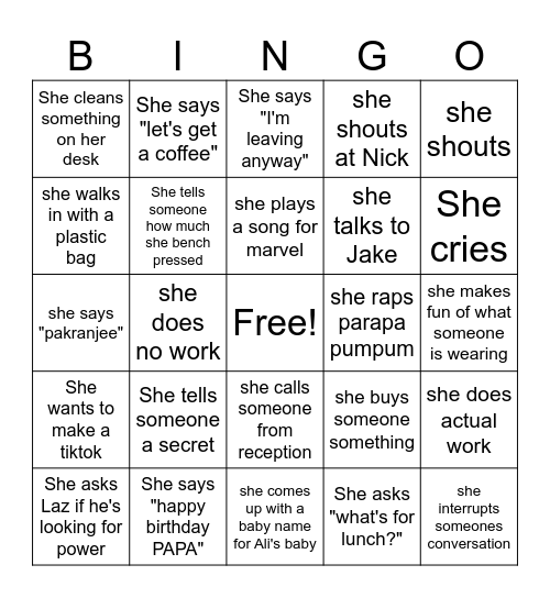 Kelsey Bingo Card