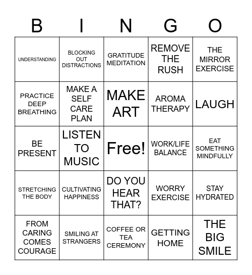 Self-Care Bingo Card