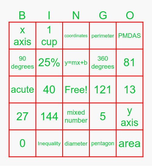 Christmas Math Bingo!! Bingo Card