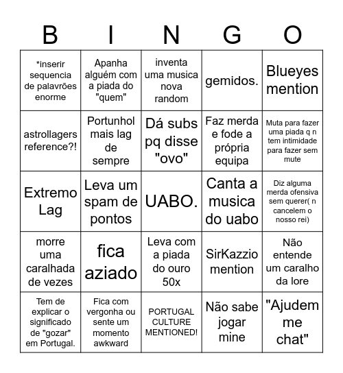 QSMP WUANT Bingo Card