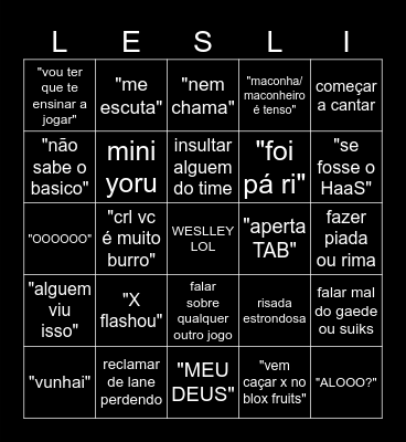 Bingo do Weslley Bingo Card
